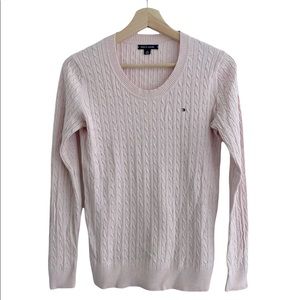 Tommy Hilfiger Baby Pink Crewneck Cable Knit Pullover Sweater